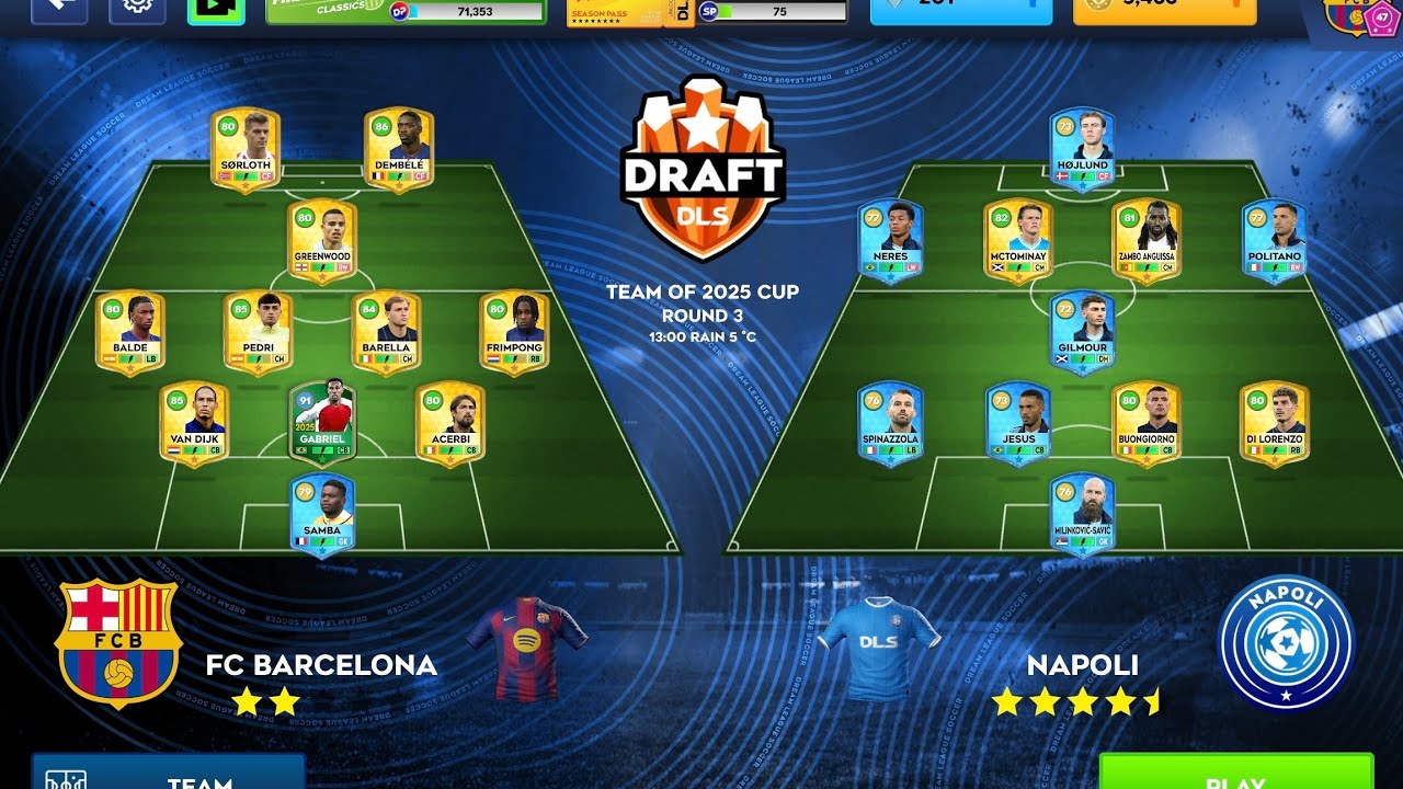 DLS 26 Gameplay| Game 100: Barcelona vs Napoli | Toty 2025 Cup Round 3