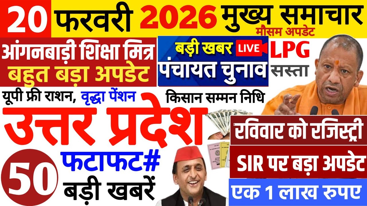 Today Up News 20 February 2026 | Uttar Pradesh Latest News | Cm Yogi |Pm Modi,Up breaking News Live