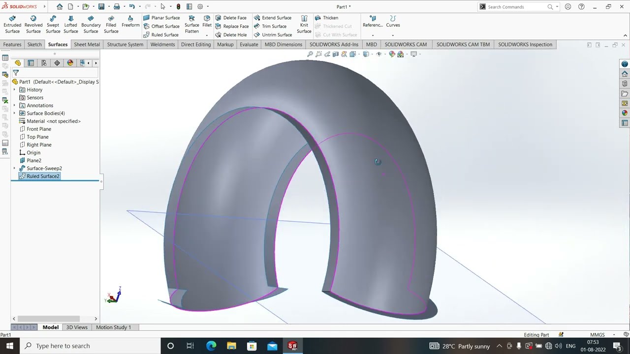 RULED SURFACE HINDI SOLIDWORKS #ruled_surface_solidworks_hindi