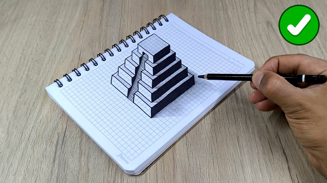 TRUCO para Dibujar en 3D 👉 Como Dibujar una Piramide para principiantes