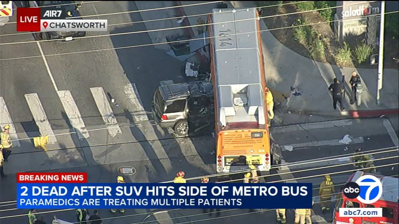 2 people dead, 6 injured after SUV slams into side of Metro bus in Chatsworth