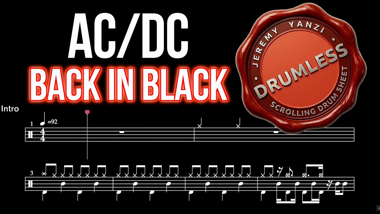 AC/DC - Back in Black - Drumless (with scrolling drum sheet)