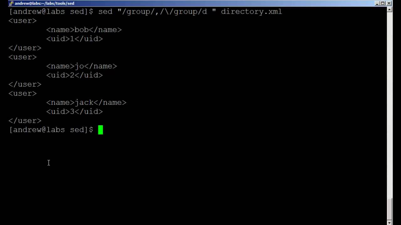 Using SED in Linux to manage XML data