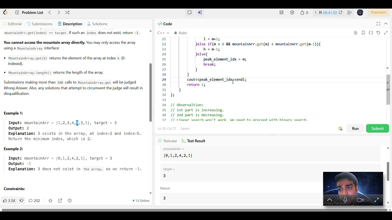 C++ Leetcode 1095. Find in Mountain Array
