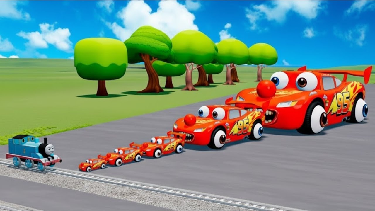Big & Small Fire Truck Moto Monster & McQueen Moto Monster VS Train Crash Challenge BeamNG Drive