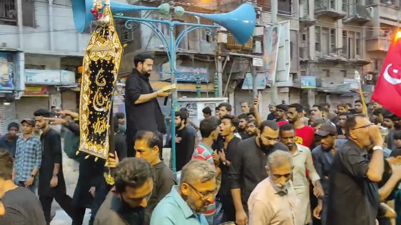 9th Muharram Markazi juloos 1445.H near Hussainia Iranian kharadar karachi.
