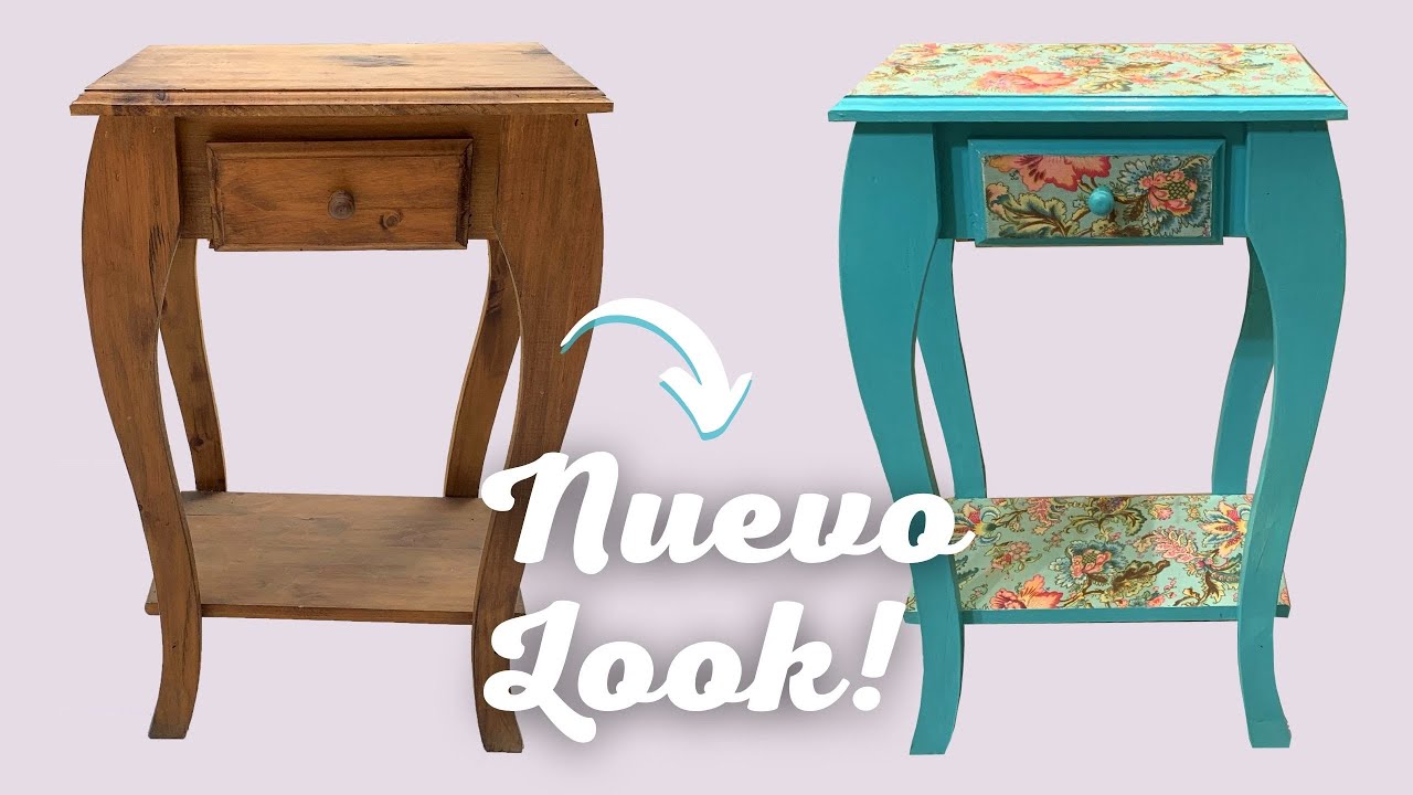 👍 Mesita VINTAGE 💙decoupage con TELA !!!!! RENOVACIÓN COMPLETA 🥰