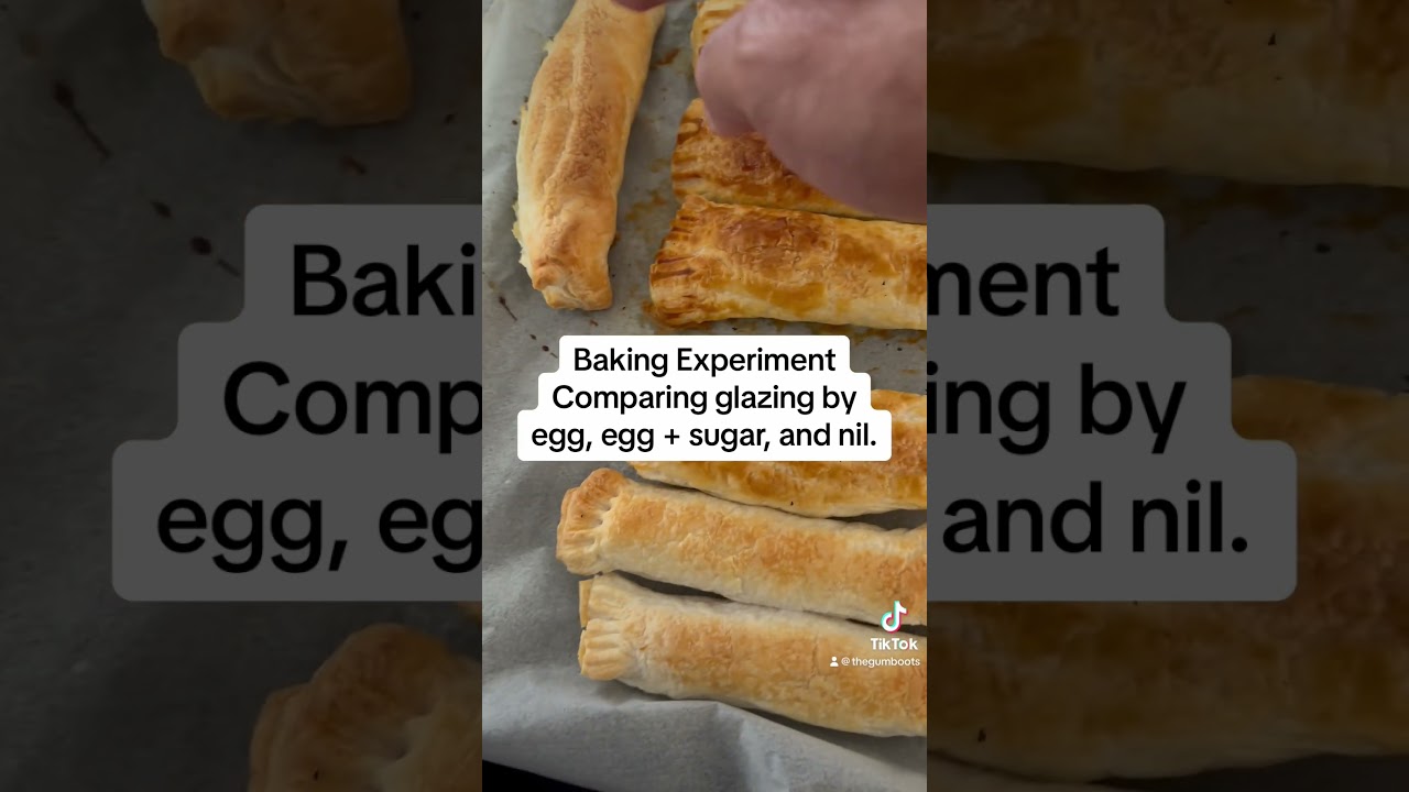 Baking experiment with kids comparing different types of glazing - egg, egg plus sugar, none.