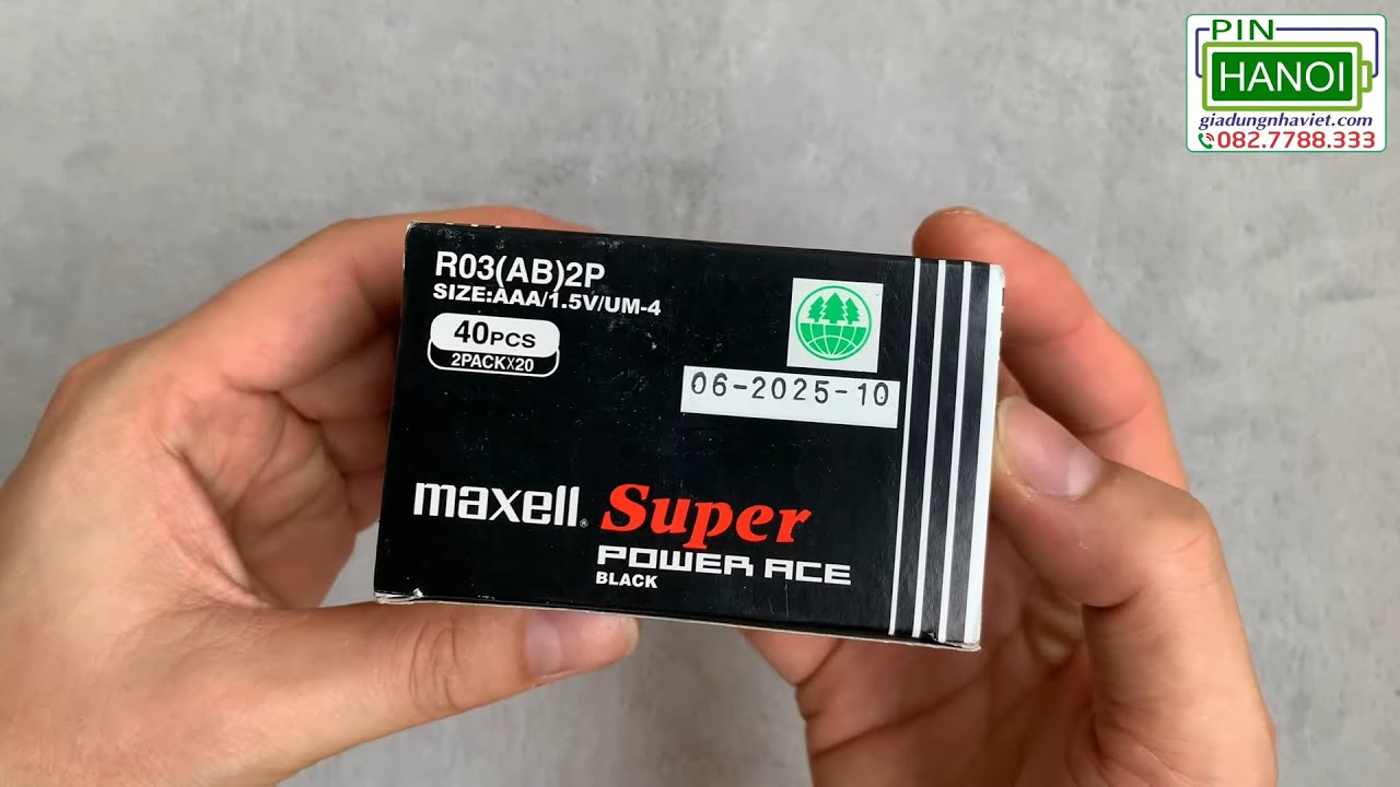 Vỉ 2 pin đũa Maxell AAA R03 (AB) UM-4 Super Power Ace vỏ đen 1.5V