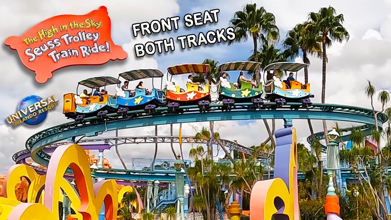 The High in the Sky Seuss Trolley Train Ride! Both Tracks Front Seat 4K | Universal Orlando Resort