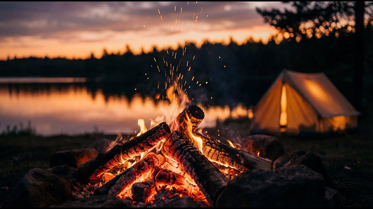 🔥⛺🌲 Campfire by the Lake | Relaxing Outdoor Fire Ambience (4K)