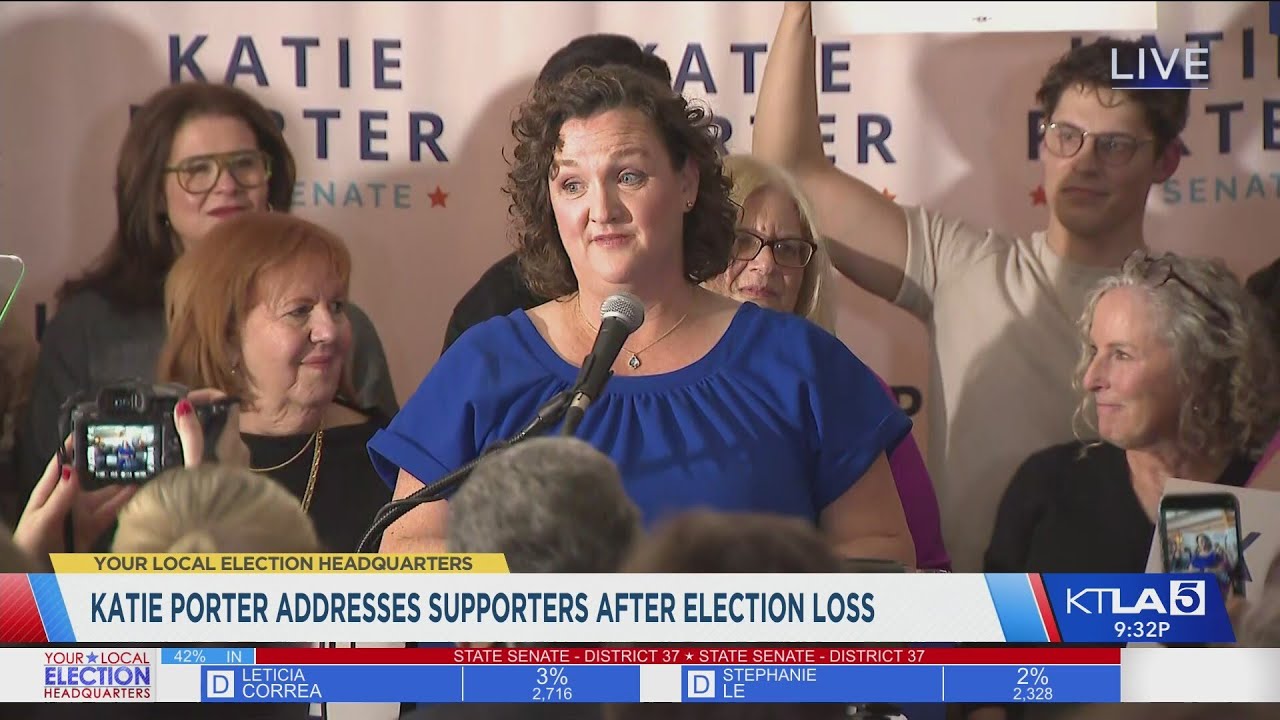 Katie Porter gives remarks after primary election loss