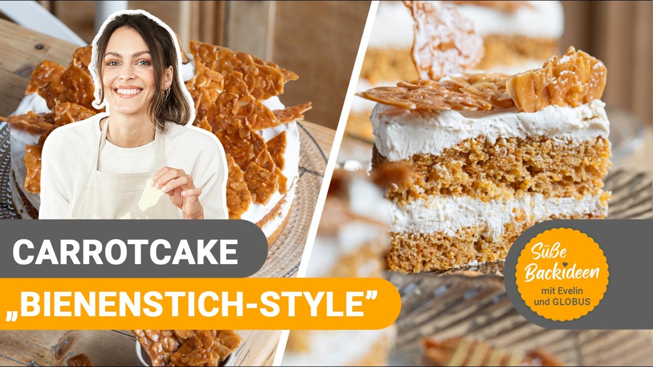 Carrotcake Bienenstich-Style mit Puddingcreme 🥕🍯 I Süße Backideen mit Evelin und GLOBUS