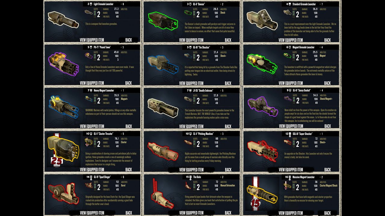 Iron Brigade ~ All Grenade Launchers stats and reloads ~