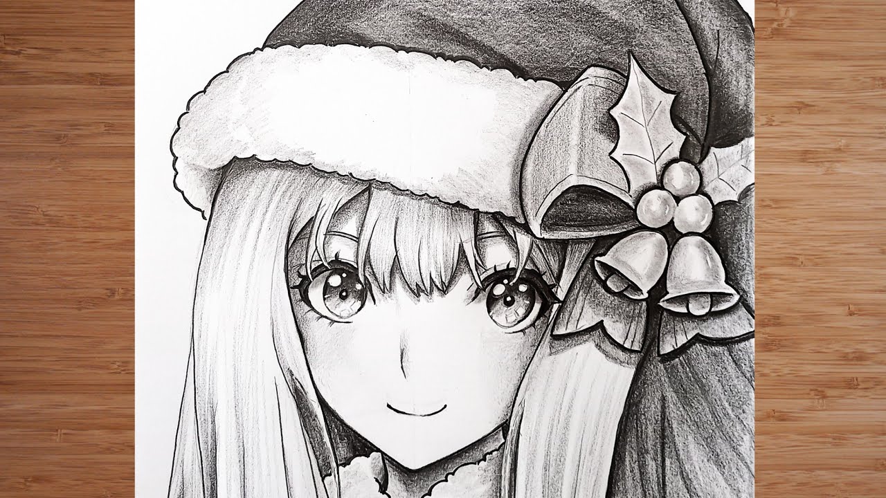 Realistic Christmas Anime Girl Drawing | Pencil Sketch Tutorial Step by Step