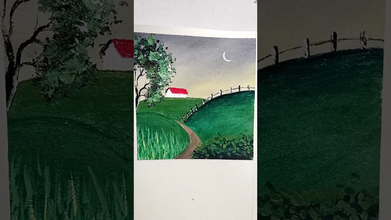 Village Night Painting Easy Art💓🖌️🎨 #acrylic 💕#acrylicpainting #easy #artwork 🥰