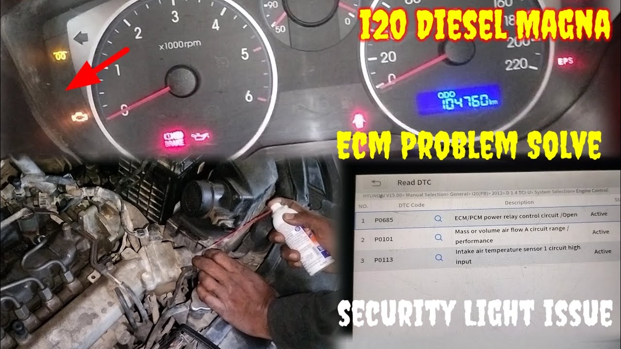 Hyundai i20 Magna Diesel 2012 Engine Cranking But Not Start Security Light Issue Ecm Faulty Work 👍✅