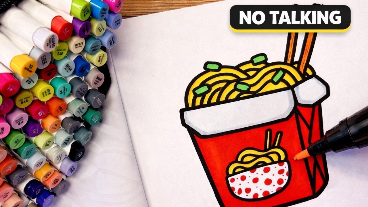 ASMR Coloring 🍜 Cozy Ramen  No Talking Marker Sounds
