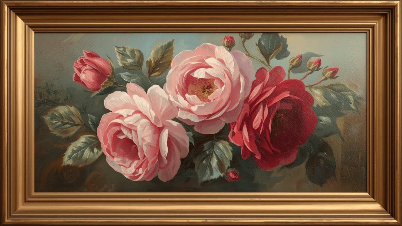 4K Vintage Floral Wallpaper for TV 🌸 Elegant Rose Painting | Smart TV Screensaver & Ambient Art
