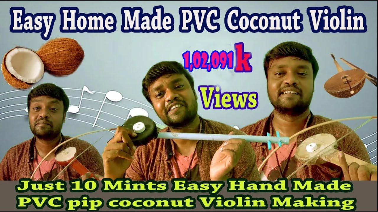1கொட்டாங்குச்சி போதும்  வயலின் நீங்களே செய்யலாம் ll  Hand made coconut pvc  violin making 9092675626
