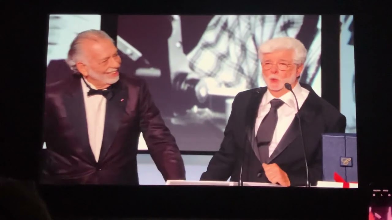 George Lucas and Francis Ford Coppola hugging at the 2024 Cannes Film Festival