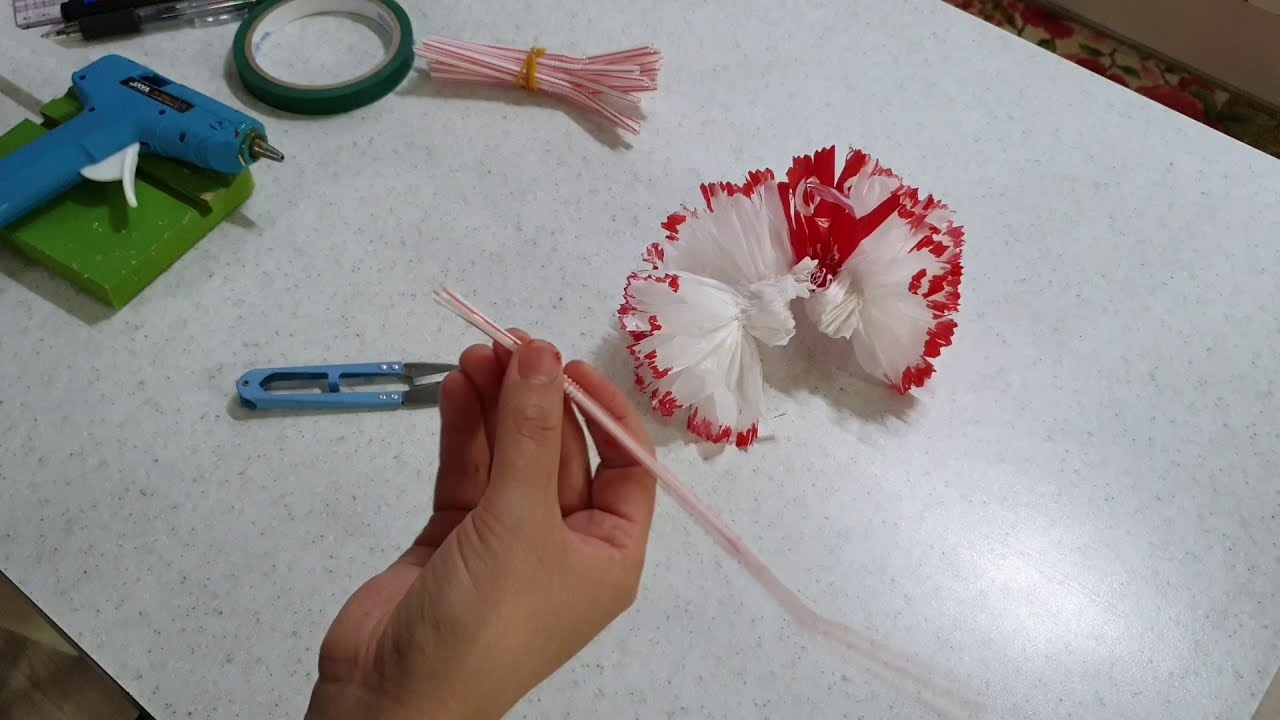Cómo hacer Flores con bolsas de plástico | Claveles | Carnation Flowers with Plastic carry bags