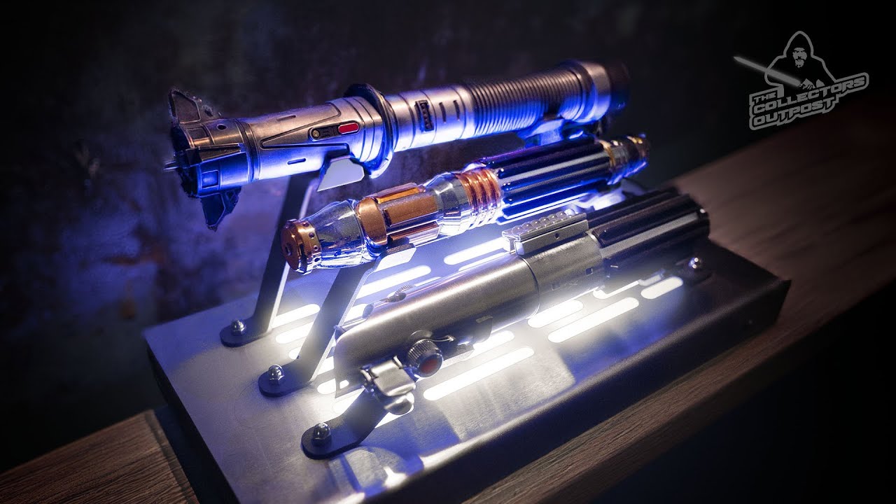 LED Lightsaber & Helmet Display stands from Quest Design