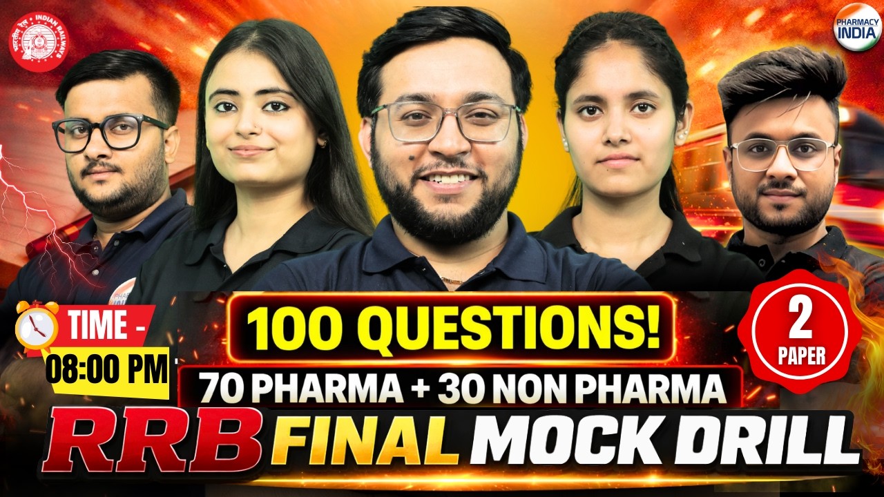 RRB Final Mock Drill | Paper -2 | 100 Questions | 70 Pharma 30 Non Pharma #rrbpharmacist #pharmacist