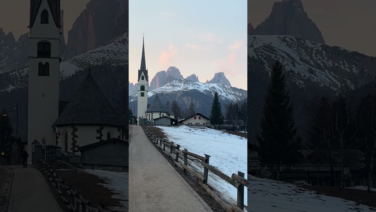Alba di Canazei in Val di Fassa con la sua bellissima chiesa e la neve 😍❄️☀️📸 Video di Silvia Lolli