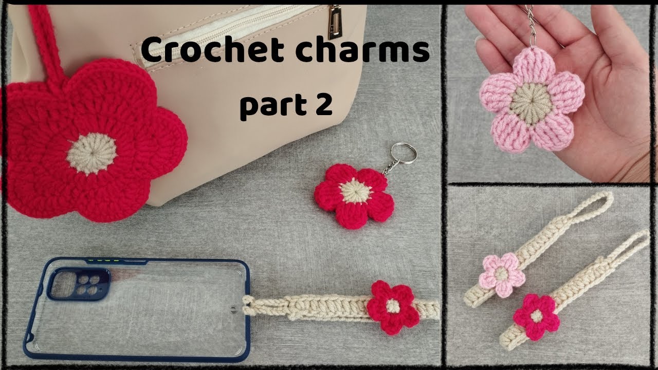 Crochet flower keychain | crochet phone charm flower