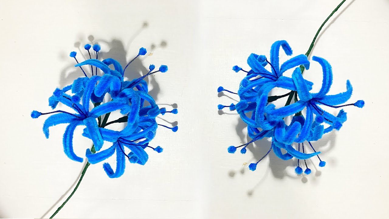 DIY Chenille Wire - How to make Blue Spider Lily Pipe Cleaner flowers