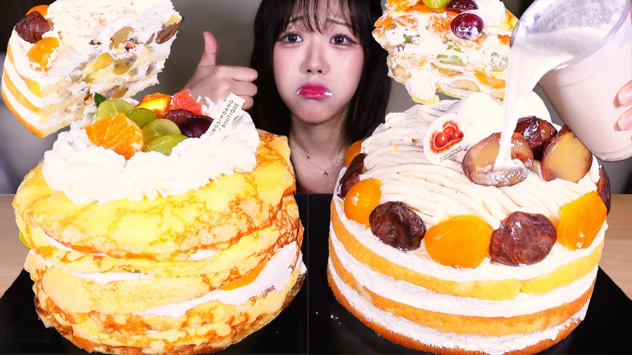 안녕 성심당, 안녕 알밤시루🌰안녕 크레페🎂성심당 케이크 두판 순삭! 우유 말먹까지 디저트 먹방 리얼사운드 FRUIT & MONT BLANC CAKE MUKBANG ASMR