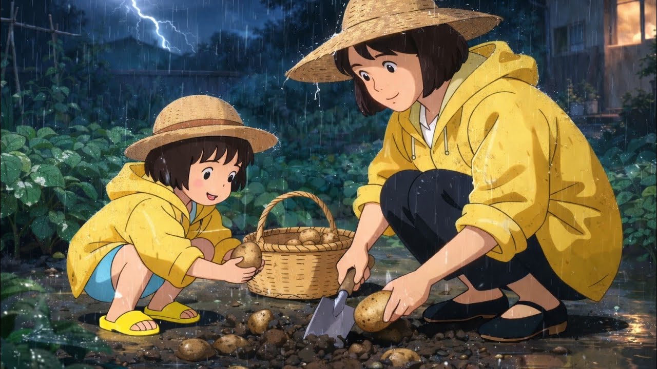 Raindrops & R Fields: A Soft Ghibli Village Story 🍃💧 | Rain Magic in a Peaceful Village 🌧️✨