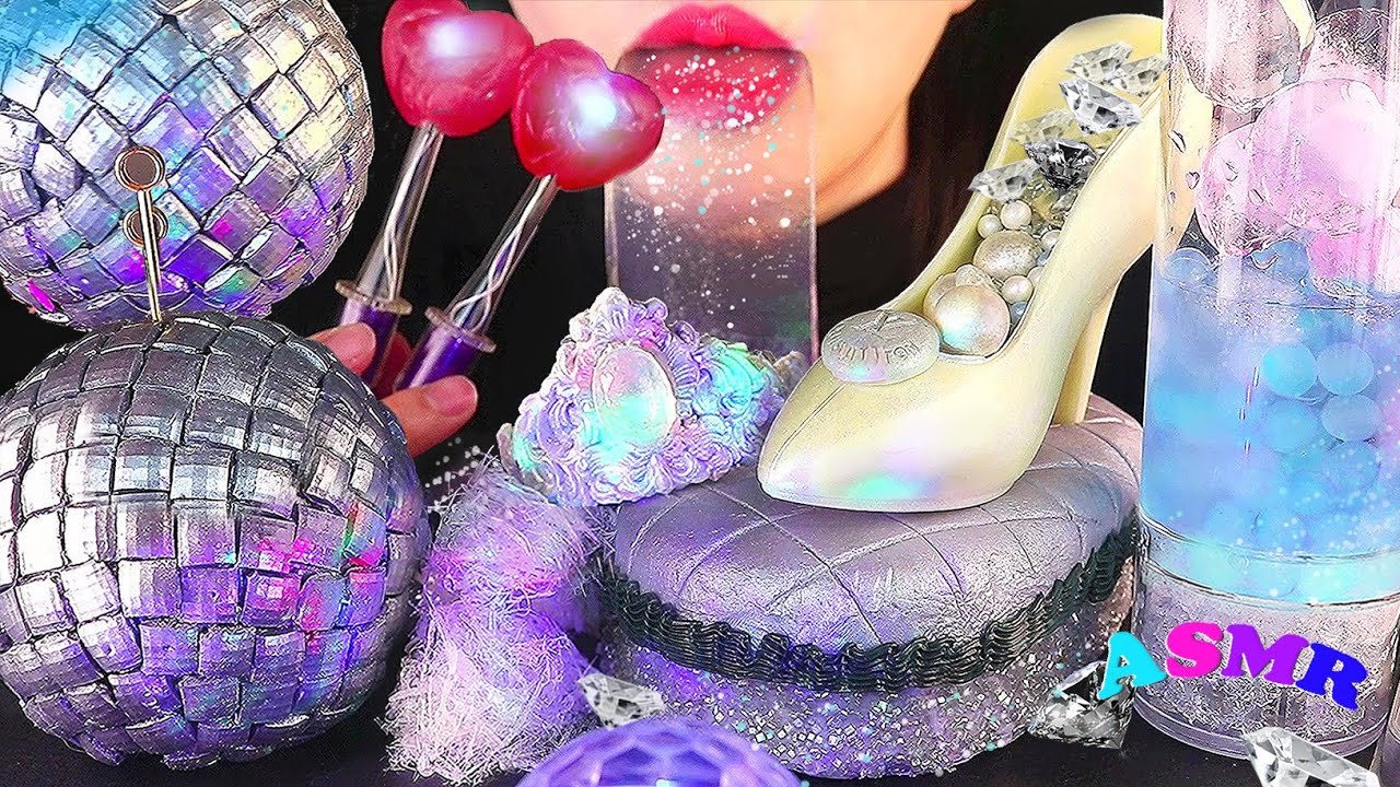 ASMR съедобный зеркальный шарик, свеча stickglow, Candy Hair Angel, обувной пирог, звуки еды