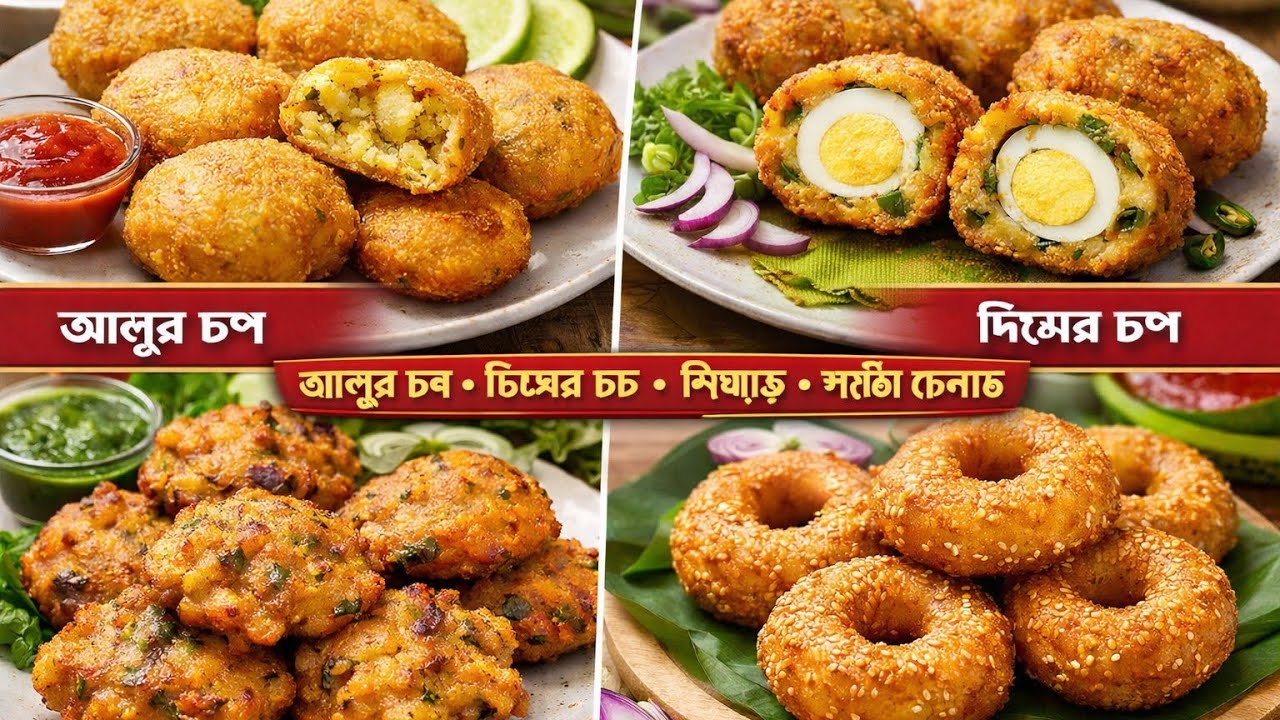 রমজান স্পেশাল ৪ রকম ইফতার রেসিপি | আলুর চপ, ডিমের চপ, ডালের পিয়াজু, পটেটো ডোনাট | Easy Iftar Recipe