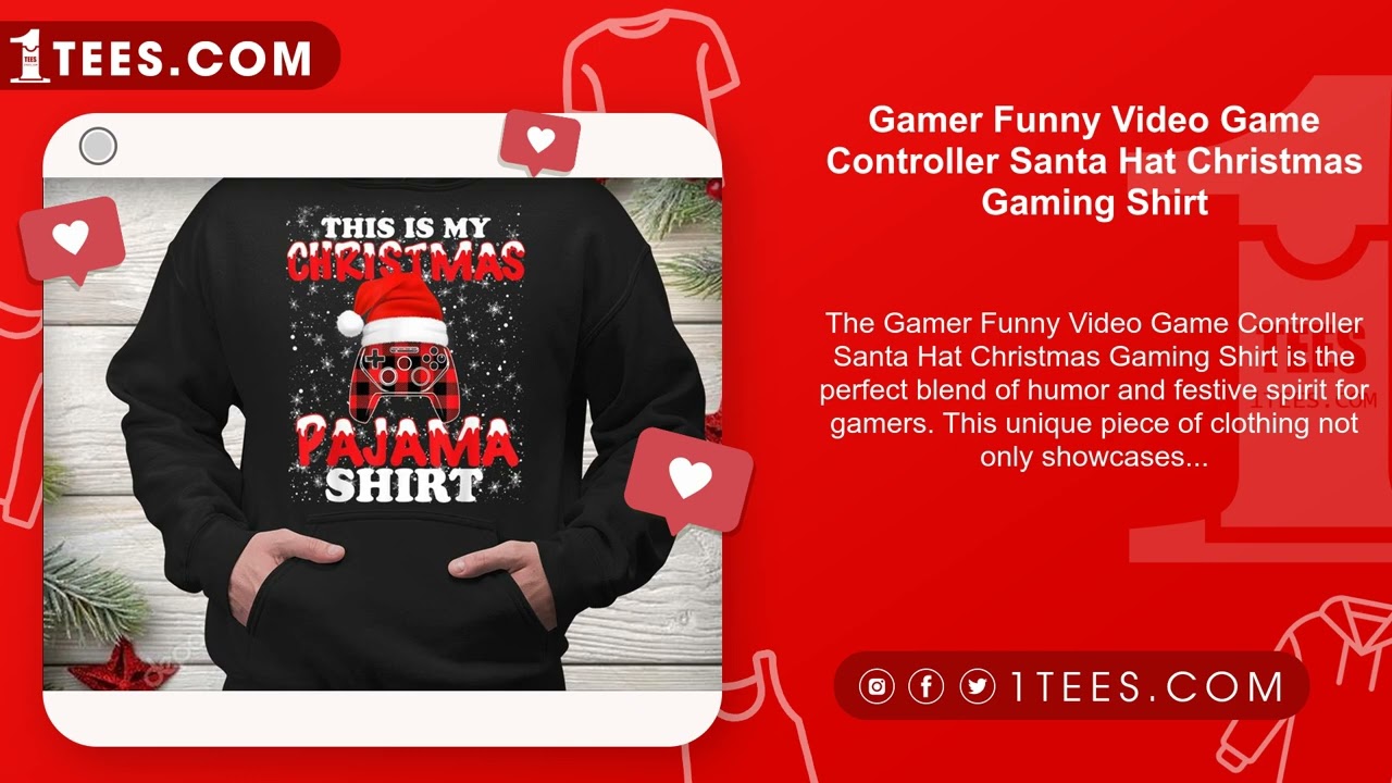Gamer Funny Video Game Controller Santa Hat Christmas Gaming Shirt