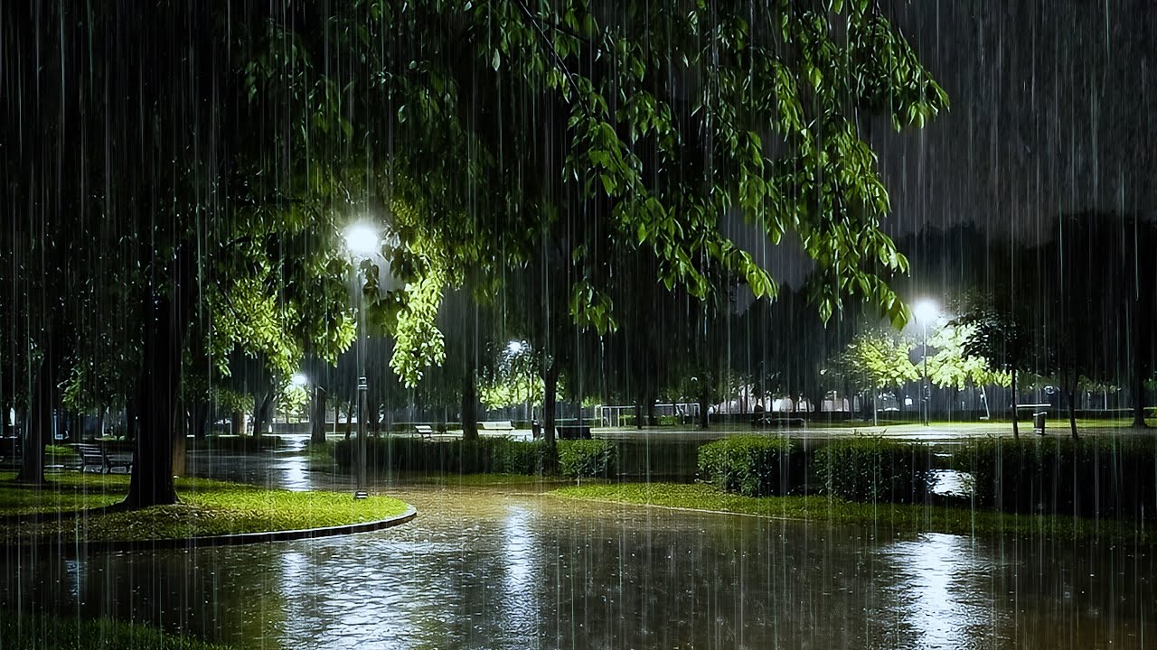 Melt Stress & Insomnia Away with Healing Rain on Night Park | Deep Sleep Rain ASMR