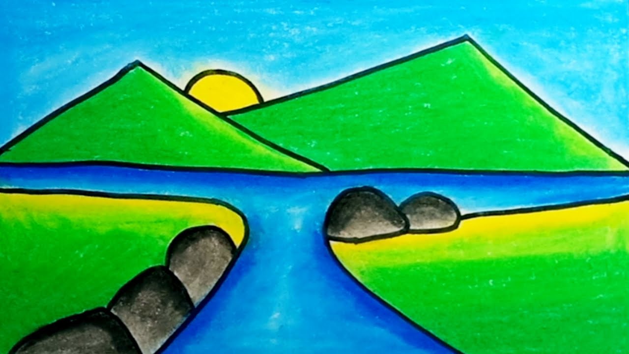 How To Draw A River Side Scenery |Drawing River Easy Scenery