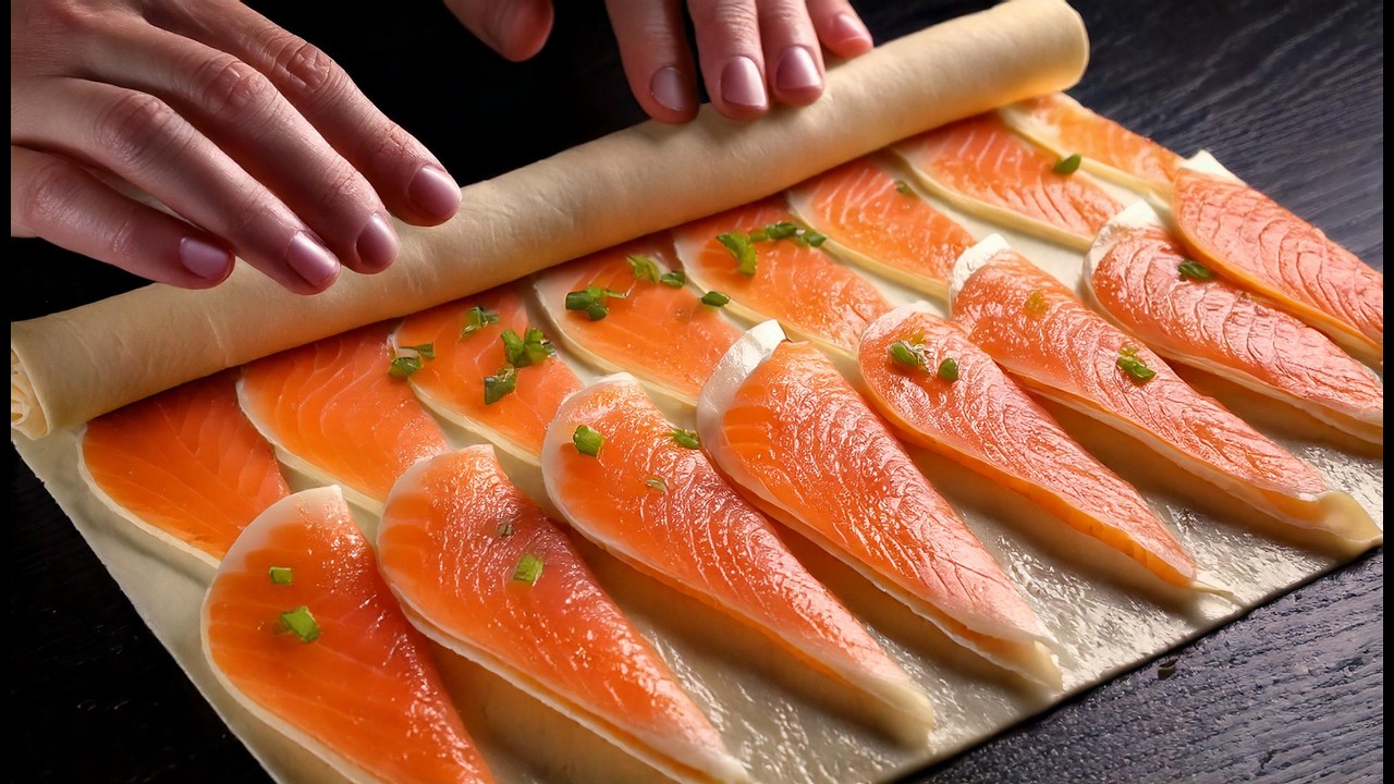 Wenn Sie Blätterteig und roten Fisch zu Hause haben! Jeder kann dieses Rezept machen!