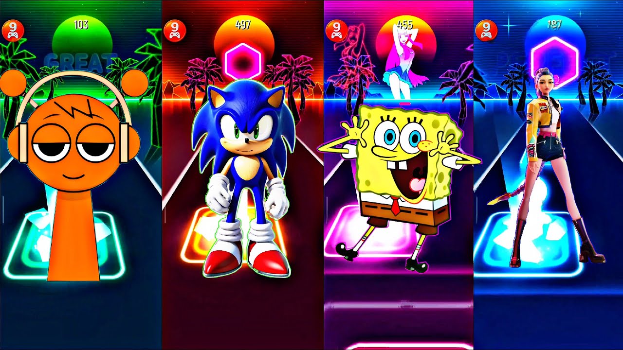 SPRUNKI vs SONIC vs SPONGEBOB vs KPOP DEMON HUNTERS | Tiles Hop EDM RUSH!