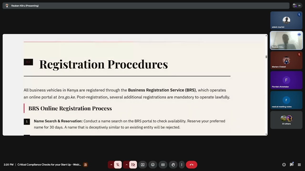 CRITICAL COMPLIANCE CHECKS FOR YOUR START UP WEBINAR by Reuben Mburu & Associates Advocates