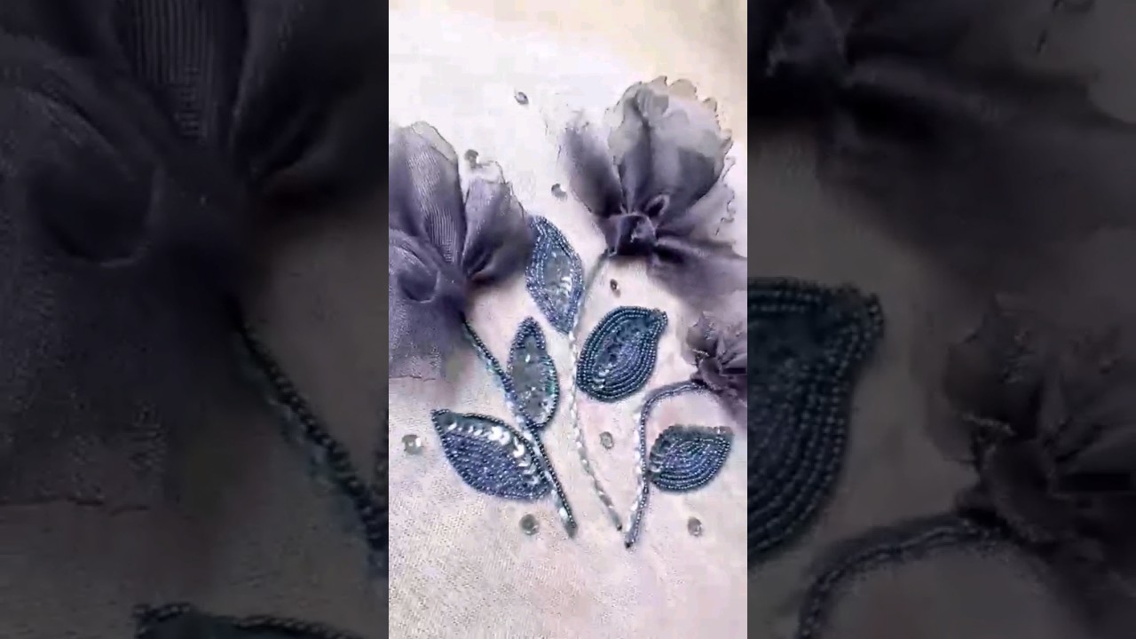 flower embroidery with bead and organza #flowers #handwork #handembroidery