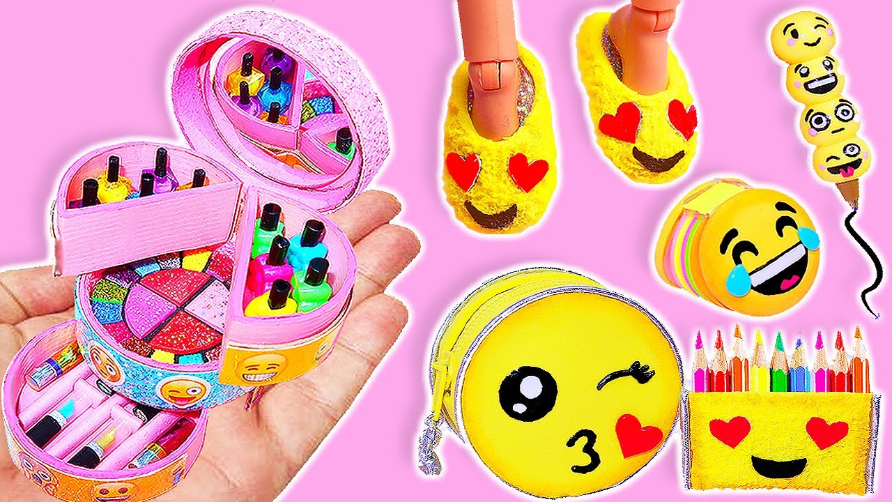 DIY: 🥰 Útiles escolares, Zapatillas y Set de maquillaje y manicura en miniatura de EMOJIS😍