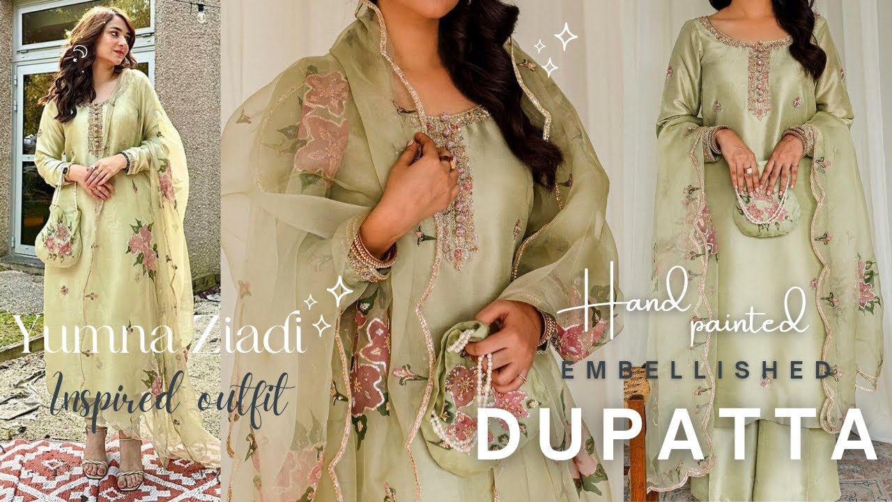 Hand Painted Dupatta designing/ Yumna Ziadi Inspired✨ outfit/ Hand embroidery work dupatta designing