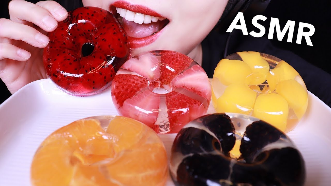 ASMR Eating Fruit Jello Donuts | ゼリーを食べる音 | 젤리 리얼사운드 먹방 | Fruit Jelly 젤리 먹방 JELLY MUKBANGゼリーを食べる