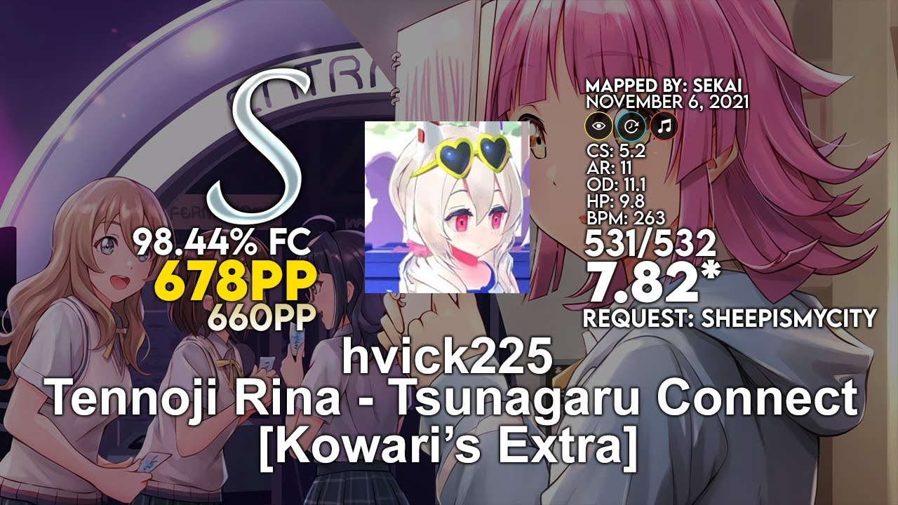 [7.82⭐] hvick225 | Tsunagaru Connect [Kowari's Extra] +HDDTHR 98.44% FC | 678pp (660pp) - osu!