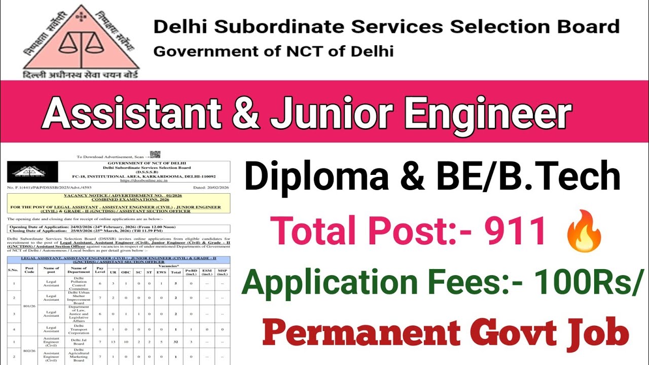 Delhi AE & JE Vacancy 2026||DSSSB Recruitment 2026||Assistant Engineer,Junior Engineer Vacancy 2026