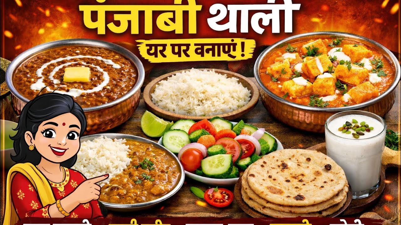  घर पर बनाएं आसान रेसिपीदाल मखनी + रोटी + दाल-चावल + लस्सी परफेक्ट लंच थालीघर की स्पेशल पंजाबी थाली 