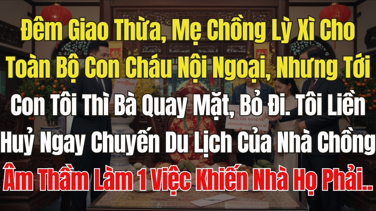 Đêm giao Thừa, Mẹ chồng Lỳ xì Cho các Cháu, tới con tôi Bà thì bỏ đi. Tôi Liền huỷ Chuyến du lịch