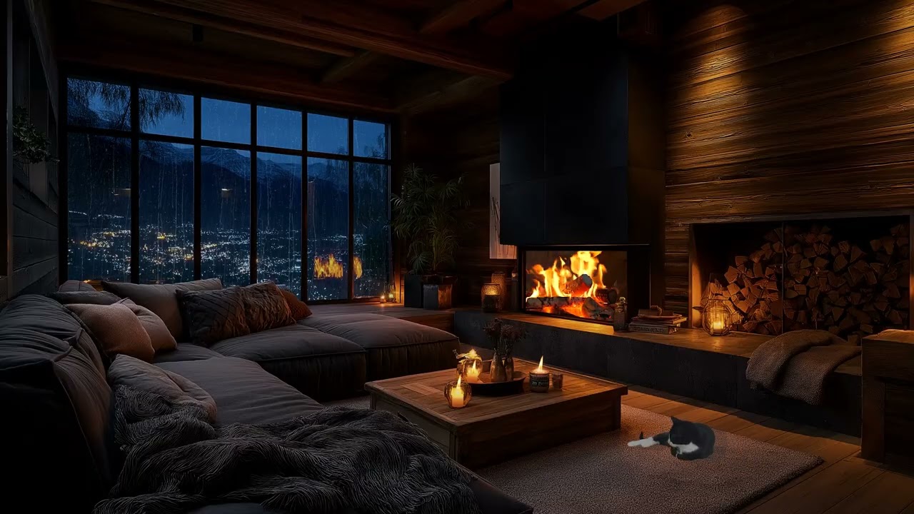 🔥 Cozy Loft Bedroom Ambience | Rain & Fireplace Sounds for Gentle Sleep